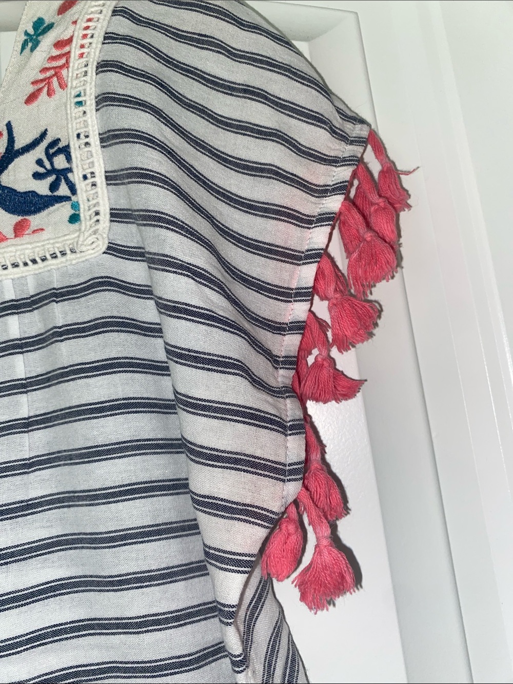 THML Navy & White Striped Square-Neck Top with Pink Tassel Trim size Large - Picture 6 of 15